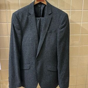 ASOS Atomic Fleck Tweed Suit Pants Jacket 38S 1950s Wool Charcoal Gray Small